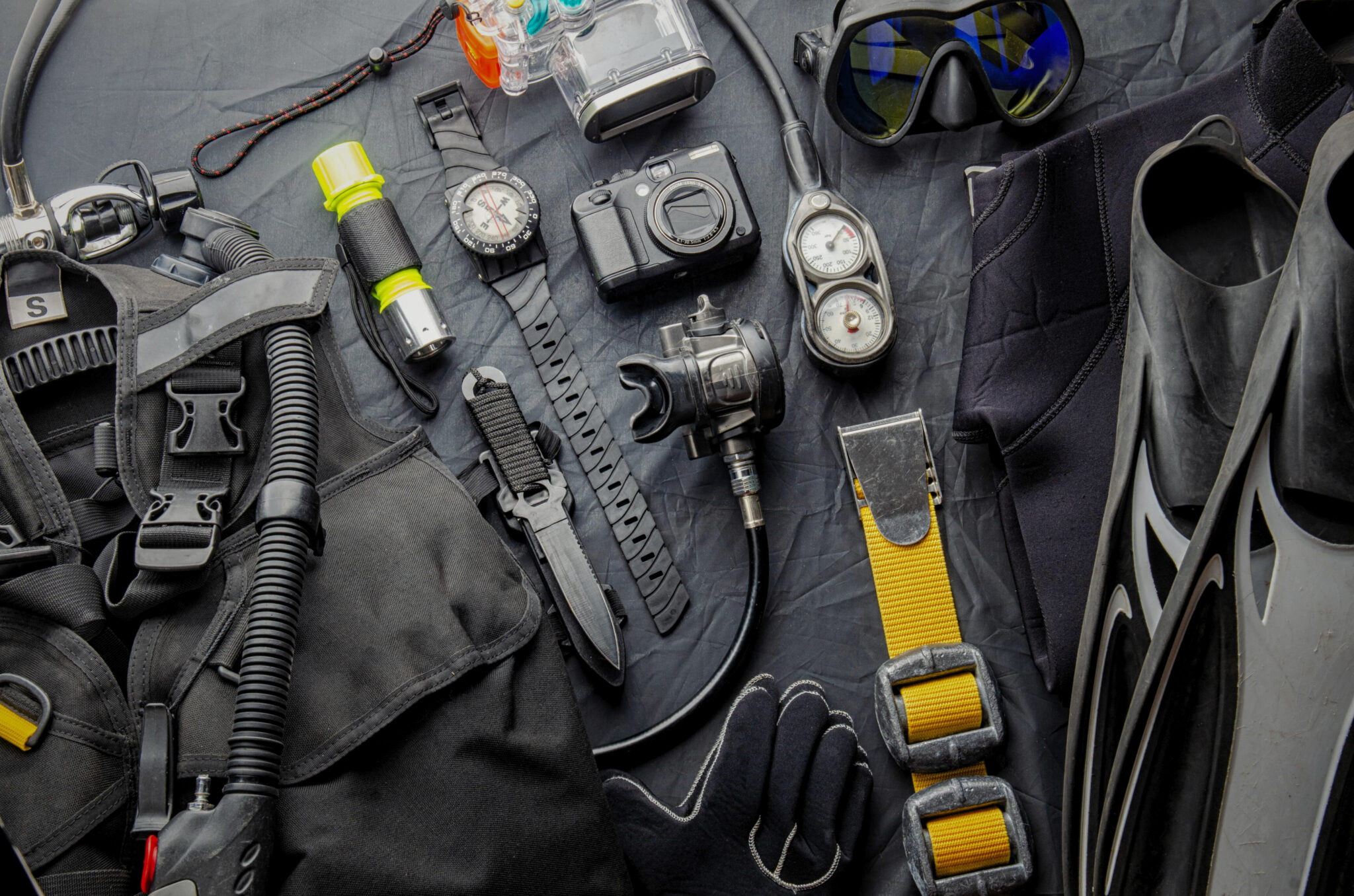 Scuba diving gear laid out